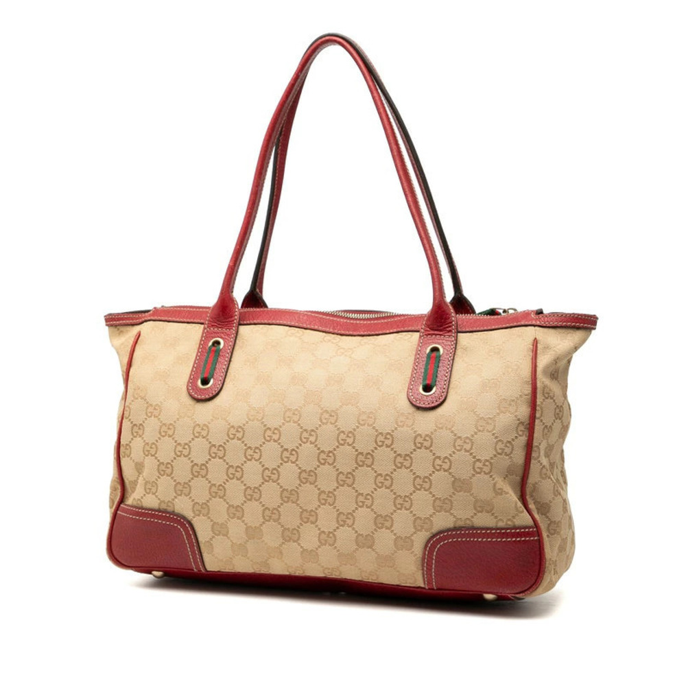 Gucci Shoulder Princy Beige Bag GG Canvas Tote Red Leather Tan Red